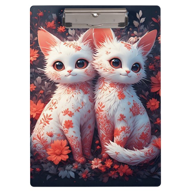 Two White Kittens and flowers Clipboard (Front)