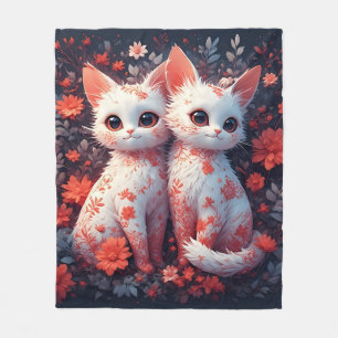 Two White Kittens and flowers Fleece Blanket
