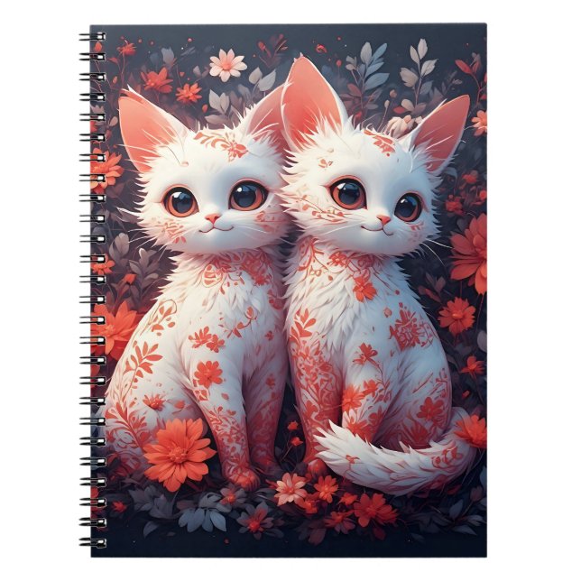 Two White Kittens and flowers Notebook (Front)