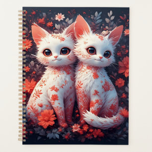 Two White Kittens and flowers Planner