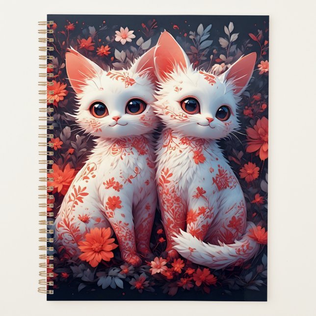Two White Kittens and flowers Planner (Front)