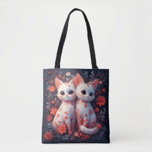 Two White Kittens and flowers Tote Bag