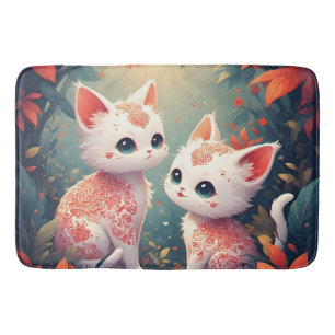 Two White Kittens in a Magical Forest Bath Mat