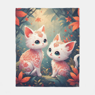 Two White Kittens in a Magical Forest Fleece Blanket