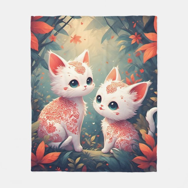 Two White Kittens in a Magical Forest Fleece Blanket (Front)