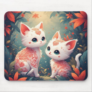 Two White Kittens in a Magical Forest Mouse Mat