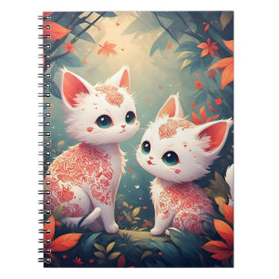 Two White Kittens in a Magical Forest Notebook