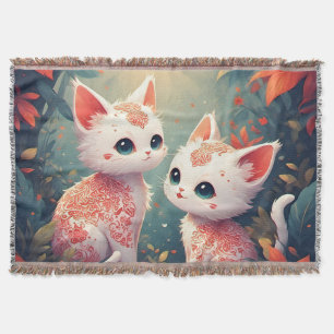 Two White Kittens in a Magical Forest Throw Blanket