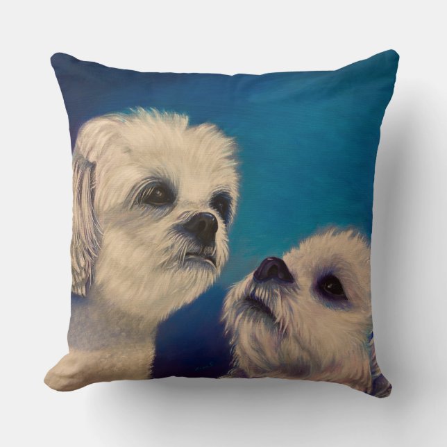 Two White Maltese Puppies Cushion (Front)