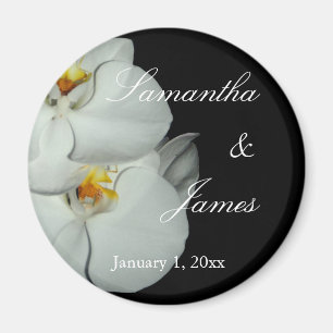 Two White Orchids on Black Personal Wedding Magnet