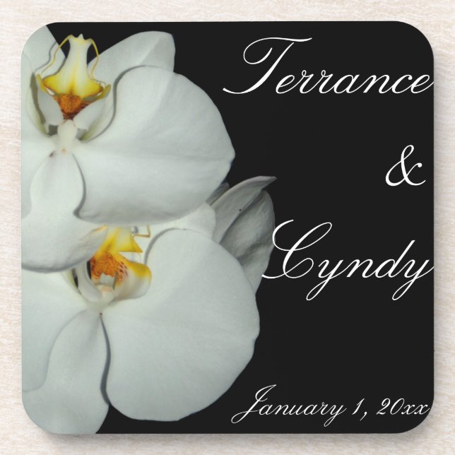 Two White Orchids Personal Wedding Coaster (Front)