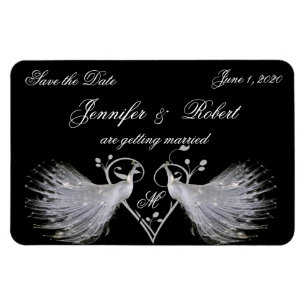 Two White Peacocks and Heart Monogram Magnet
