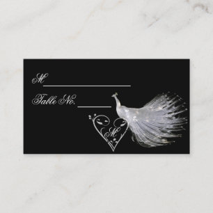 Two White Peacocks and Heart Monogram Place Card