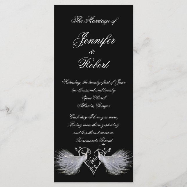 Two White Peacocks and Heart Monogram Program Programme (Front)