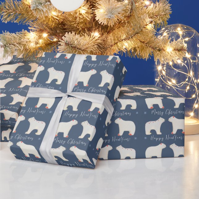 Two white polar bears wrapping paper (Holidays)