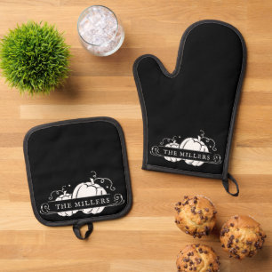 Two White Pumpkins Personalised Oven Mitt & Pot Holder Set