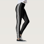 Two White Side Stripes Sports Black Leggings<br><div class="desc">Custom Colours Modern Sports Migned Design Side Stripes Leggings - Choose / add your favourite stripe and legging / background colours / text / name ! s
Enjoy - Be Happy :)</div>