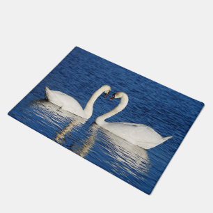Two White Swans Form Heart Sign Doormat