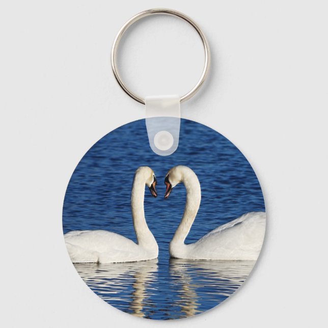 Two White Swans Form Heart Sign Key Ring (Front)