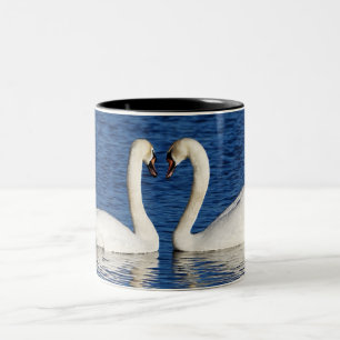 Two White Swans Form Heart Sign Two-Tone Coffee Mug