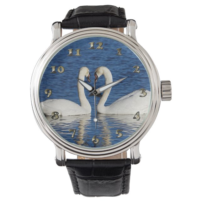 Two White Swans Form Heart Sign Watch (Front)
