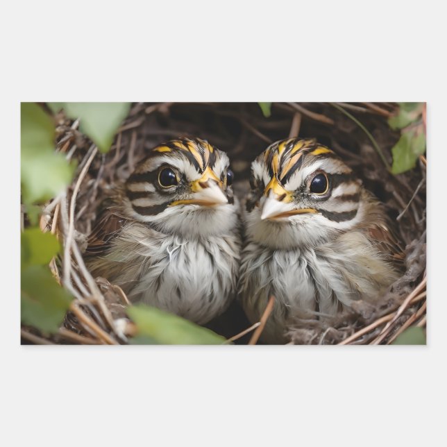 Two white throated sparrow nestlings rectangular sticker (Front)