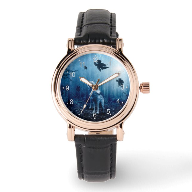 Two white wolves in the wild forest watch (Front)