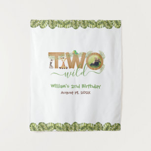 Two Wild 2nd Birthday Jungle Leaves Photo Backdrop Tapestry
