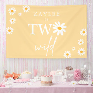 Two Wild 2nd Birthday Party Boho Daisy Welcome Banner