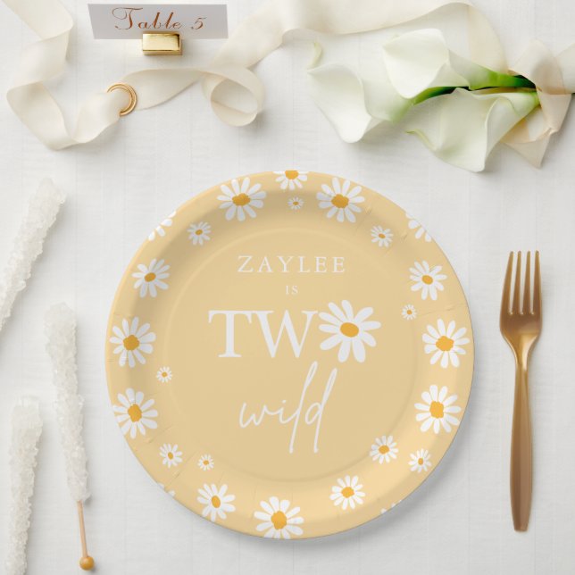 Two Wild 2nd Birthday Party Boho Retro Daisy Paper Plate (Wedding)