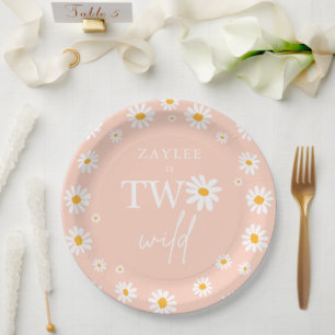 Two Wild 2nd Birthday Party Boho Retro Daisy Paper Plate