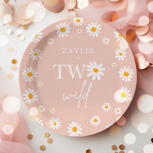 Two Wild 2nd Birthday Party Boho Retro Daisy Paper Plate