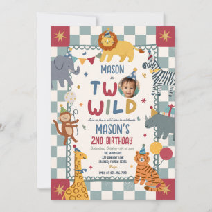 Two Wild 2nd Birthday Party Boy Party Animals Invitation