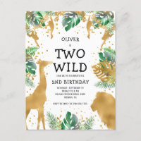 Two Wild 2nd Birthday Party Green Gold Safari