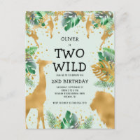 Two Wild 2nd Birthday Party Pale Green Gold Safari