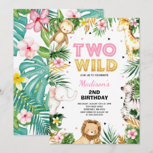 Two Wild 2nd Birthday Party Safari Animals Party Invitation