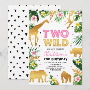 Two Wild 2nd Birthday Party Safari Animals Party Invitation