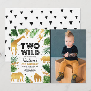 Two Wild 2nd Birthday Party Safari Animals Party Invitation