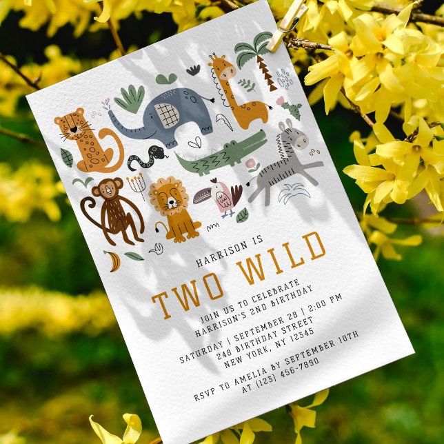 Two Wild 2nd Birthday Safari Animals Cute Kids Invitation (Creator Uploaded)