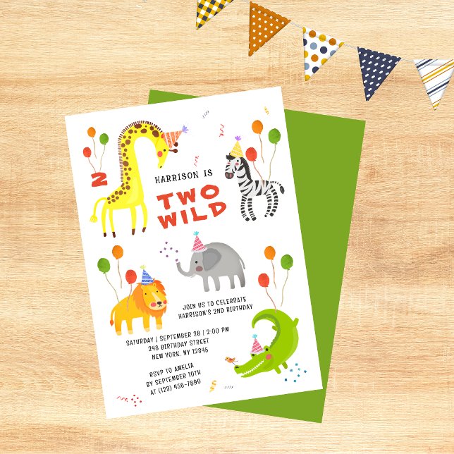 Two Wild 2nd Birthday Safari Animals Cute Kids Invitation (Creator Uploaded)
