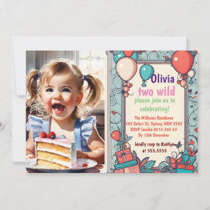 Two Wild 2nd Birthday Safari Animals Cute Photo In Invitation