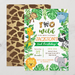 Two Wild 2nd Birthday Safari Animals Invitations
