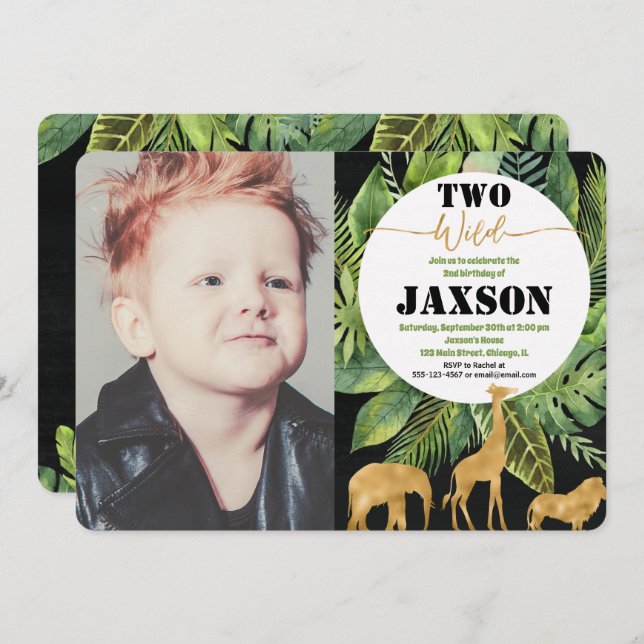Two wild 2nd second birthday boy invitations (Front/Back)