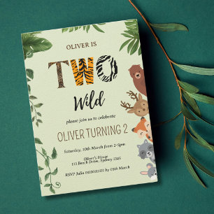 Two Wild  animal  letters greenly 2nd Birthday Invitation