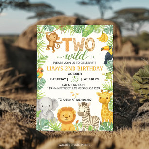 Two Wild Animals Safari 2nd Birthday Party Invitation