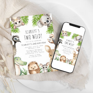 Two Wild Aussie Animal 2nd Birthday Party Invitation