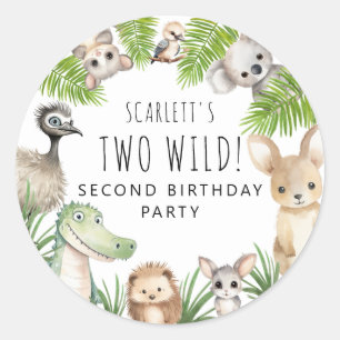 Two Wild! Aussie Animal Birthday Party Classic Round Sticker