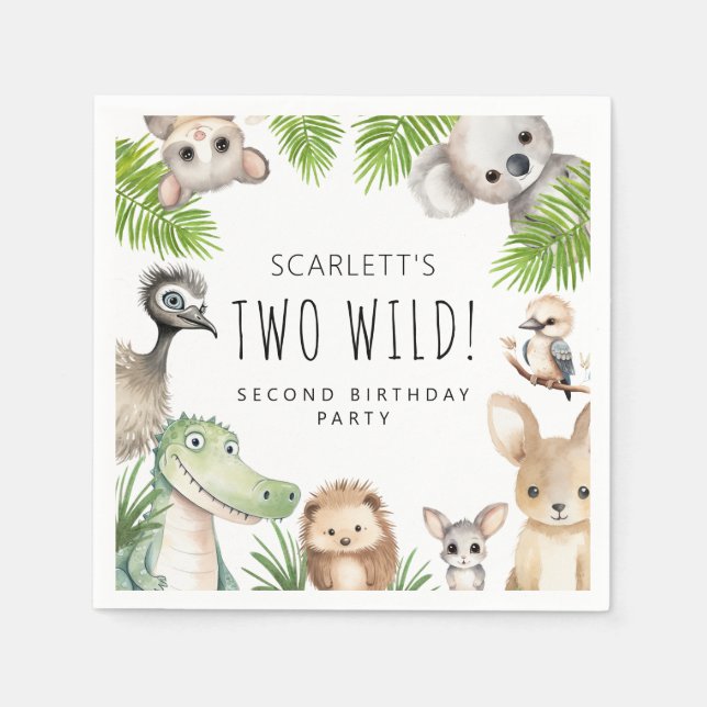 Two Wild! Aussie Animal Birthday Party Napkin (Front)