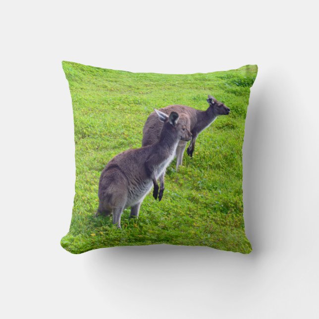 Two Wild Australian Kangaroos Throw Cushion. Cushion (Front)