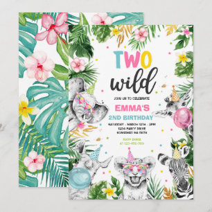 Two Wild Birthday Gold Safari Jungle Animals Party Invitation